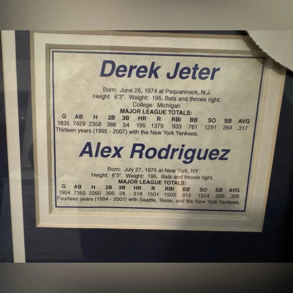 Jeter & A-Rod Baseball Memorabilia Framed Photo with Stats